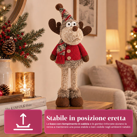 Dekorativní vánoční sob z polyesteru - vánoční ozdoba s pískem naplněnou základnou, roztomilý design, 4 stylové varianty, 2 velikosti 35 a 50 cm