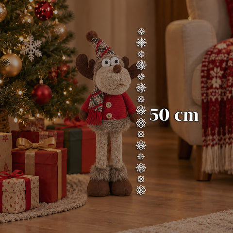 Dekorativní vánoční sob z polyesteru - vánoční ozdoba s pískem naplněnou základnou, roztomilý design, 4 stylové varianty, 2 velikosti 35 a 50 cm