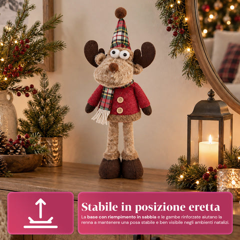 Dekorativní vánoční sob z polyesteru - vánoční ozdoba s pískem naplněnou základnou, roztomilý design, 4 stylové varianty, 2 velikosti 35 a 50 cm