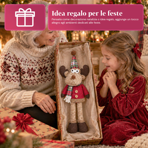 Dekorativní vánoční sob z polyesteru - vánoční ozdoba s pískem naplněnou základnou, roztomilý design, 4 stylové varianty, 2 velikosti 35 a 50 cm