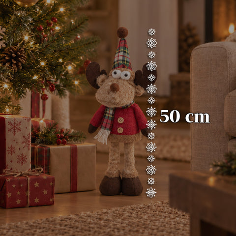 Dekorativní vánoční sob z polyesteru - vánoční ozdoba s pískem naplněnou základnou, roztomilý design, 4 stylové varianty, 2 velikosti 35 a 50 cm
