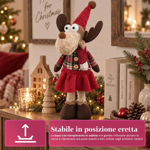 Dekorativní vánoční sob z polyesteru - vánoční ozdoba s pískem naplněnou základnou, roztomilý design, 4 stylové varianty, 2 velikosti 35 a 50 cm