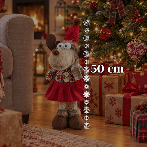 Dekorativní vánoční sob z polyesteru - vánoční ozdoba s pískem naplněnou základnou, roztomilý design, 4 stylové varianty, 2 velikosti 35 a 50 cm
