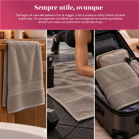 Sada 3 ručníků ze 100% bavlny – koupelnová souprava s osuškou 90x140, ručníkem 60x100 a ručníkem pro hosty 40x60 cm, měkké a savé, 6 barev
