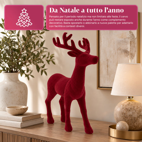 Dekorativní jelen 33x44h cm se sametovým efektem, figurka soba v moderním designu pro domácnost, kancelář a výlohy, vánoční dekorace, 6 barevných variant