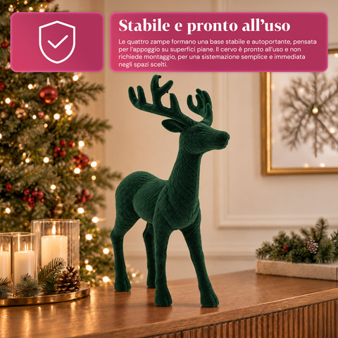 Dekorativní jelen 33x44h cm se sametovým efektem, figurka soba v moderním designu pro domácnost, kancelář a výlohy, vánoční dekorace, 6 barevných variant