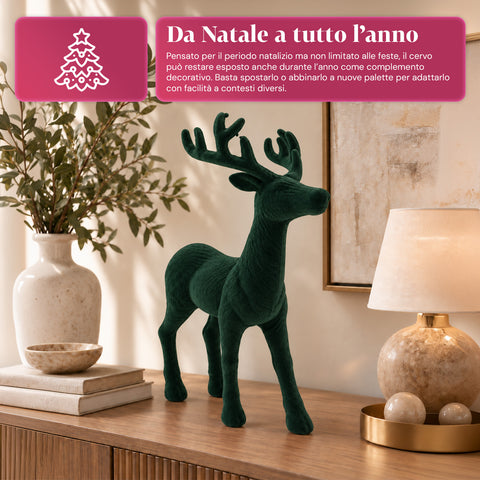 Dekorativní jelen 33x44h cm se sametovým efektem, figurka soba v moderním designu pro domácnost, kancelář a výlohy, vánoční dekorace, 6 barevných variant
