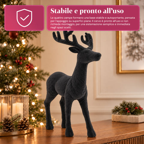 Dekorativní jelen 33x44h cm se sametovým efektem, figurka soba v moderním designu pro domácnost, kancelář a výlohy, vánoční dekorace, 6 barevných variant