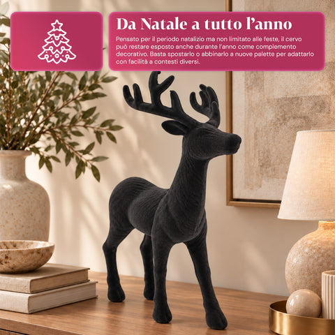 Dekorativní jelen 33x44h cm se sametovým efektem, figurka soba v moderním designu pro domácnost, kancelář a výlohy, vánoční dekorace, 6 barevných variant