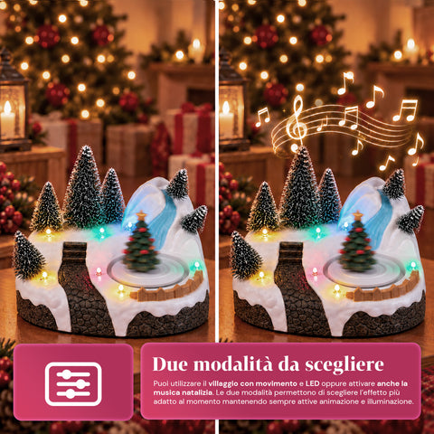Svítící vánoční vesnička s otočným prvkem, LED světly a hudbou – 3 varianty: stromek, Santa Claus, děti – 17x14x15 cm