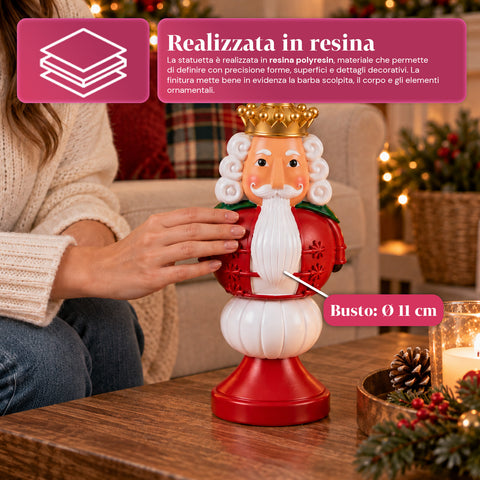 Vánoční figurka z pryskyřice 35 cm, vánoční dekorace se Santa Clausem, louskáčkem a medvídkem, červená nebo bílá, do interiéru i exteriéru
