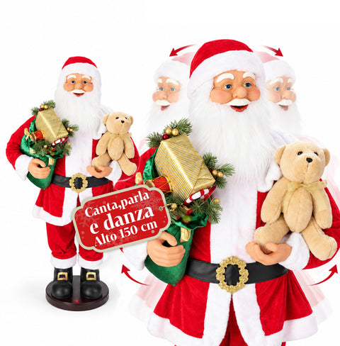 Tančící Santa Claus 150 cm s hudbou, zpěvem a pohybem - vánoční dekorace do interiéru s tlačítkem, základna 38 cm, červená