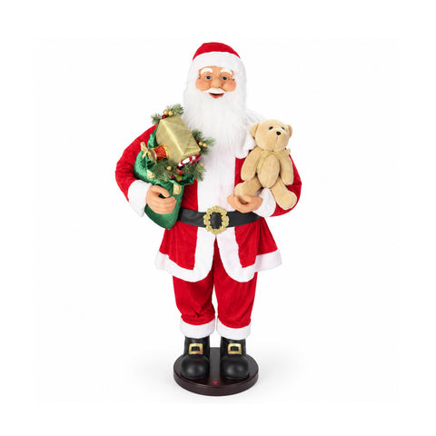 Tančící Santa Claus 150 cm s hudbou, zpěvem a pohybem - vánoční dekorace do interiéru s tlačítkem, základna 38 cm, červená