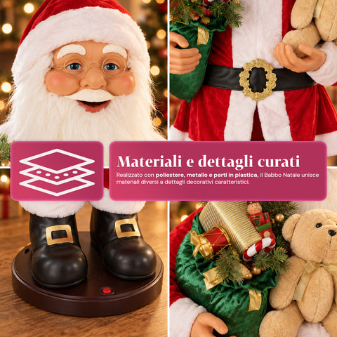 Tančící Santa Claus 150 cm s hudbou, zpěvem a pohybem - vánoční dekorace do interiéru s tlačítkem, základna 38 cm, červená