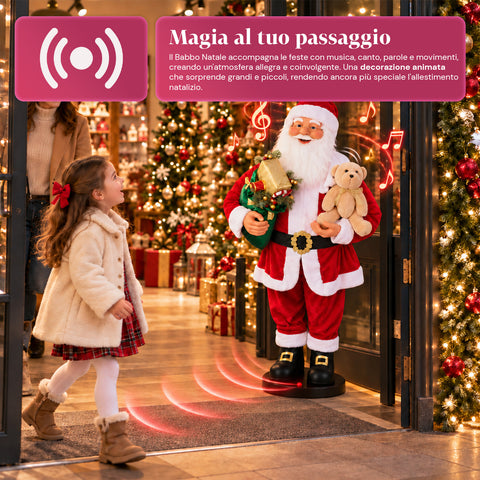 Tančící Santa Claus 150 cm s hudbou, zpěvem a pohybem - vánoční dekorace do interiéru s tlačítkem, základna 38 cm, červená