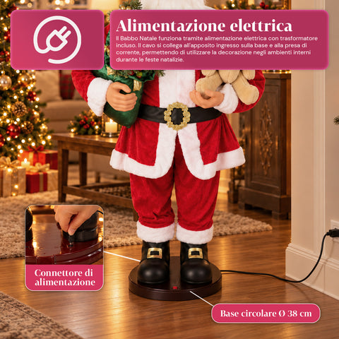 Tančící Santa Claus 150 cm s hudbou, zpěvem a pohybem - vánoční dekorace do interiéru s tlačítkem, základna 38 cm, červená