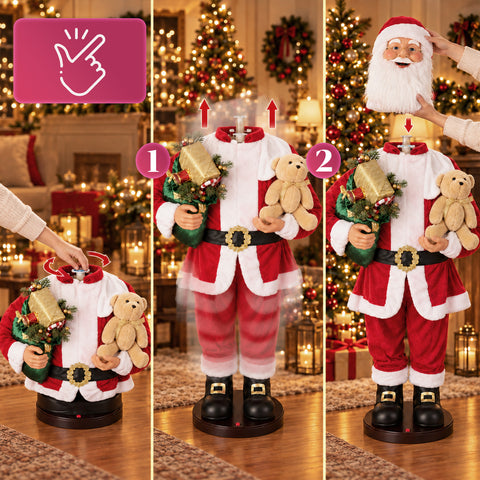 Tančící Santa Claus 150 cm s hudbou, zpěvem a pohybem - vánoční dekorace do interiéru s tlačítkem, základna 38 cm, červená