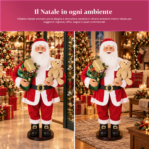 Tančící Santa Claus 150 cm s hudbou, zpěvem a pohybem - vánoční dekorace do interiéru s tlačítkem, základna 38 cm, červená