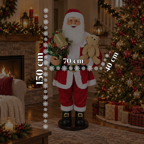 Tančící Santa Claus 150 cm s hudbou, zpěvem a pohybem - vánoční dekorace do interiéru s tlačítkem, základna 38 cm, červená