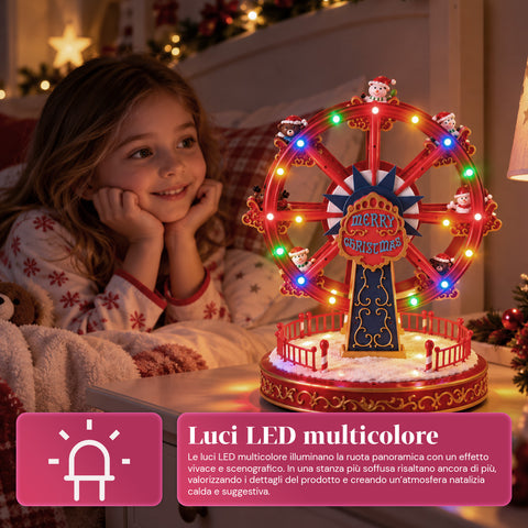 Vánoční ruské kolo s LED světly, hudbou a otáčivým pohybem, 2 barvy, animovaná vánoční dekorace, výška 26 cm, základna 22 cm, plast