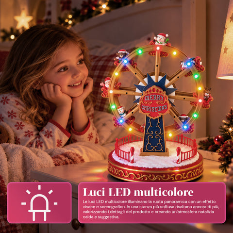 Vánoční ruské kolo s LED světly, hudbou a otáčivým pohybem, 2 barvy, animovaná vánoční dekorace, výška 26 cm, základna 22 cm, plast
