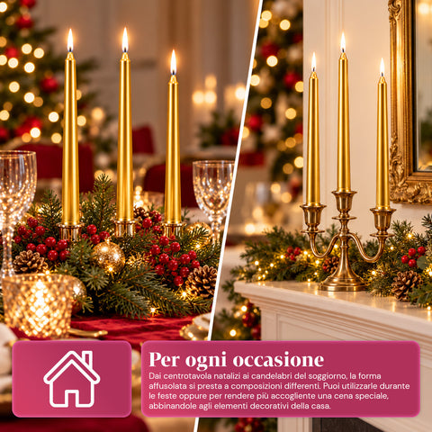Štíhlé vánoční svíčky do středových dekorací a svícnů, sada 6 kusů, 2 barvy, výška 20 cm, parafínový vosk, lesklý povrch s kovovým efektem