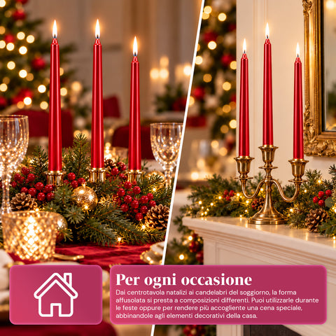 Štíhlé vánoční svíčky do středových dekorací a svícnů, sada 6 kusů, 2 barvy, výška 20 cm, parafínový vosk, lesklý povrch s kovovým efektem