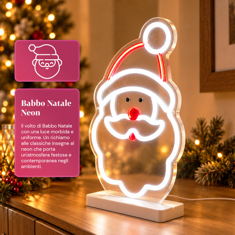 Svítící neonový LED Mikuláš 25x40 cm, červené a bílé světlo