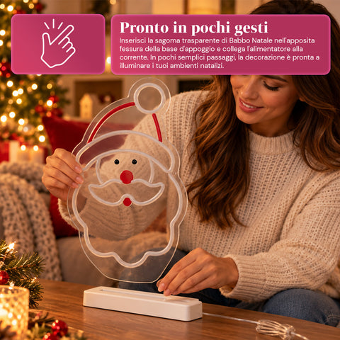 Svítící neonový LED Mikuláš 25x40 cm, červené a bílé světlo