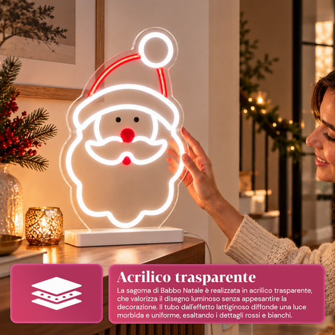 Svítící neonový LED Mikuláš 25x40 cm, červené a bílé světlo