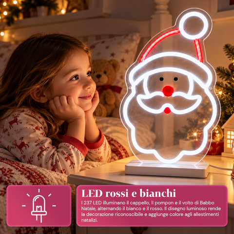 Svítící neonový LED Mikuláš 25x40 cm, červené a bílé světlo