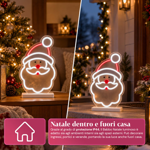 Svítící neonový LED Mikuláš 25x40 cm, červené a bílé světlo