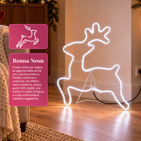 Svítící neonový LED sob 65x58 cm, studená bílá, do interiéru i exteriéru
