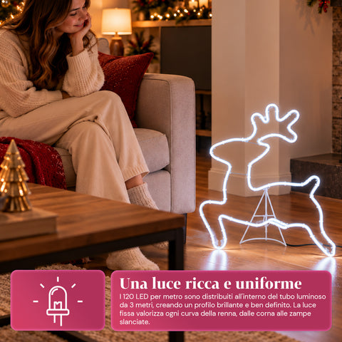 Svítící neonový LED sob 65x58 cm, studená bílá, do interiéru i exteriéru