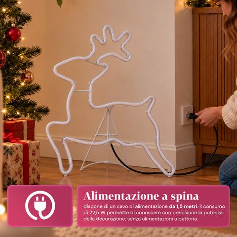Svítící neonový LED sob 65x58 cm, studená bílá, do interiéru i exteriéru