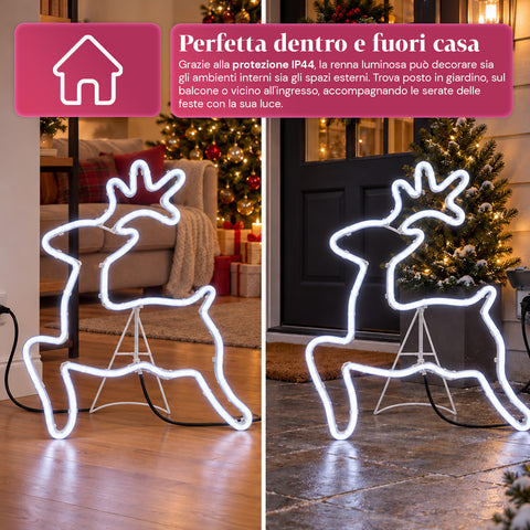 Svítící neonový LED sob 65x58 cm, studená bílá, do interiéru i exteriéru
