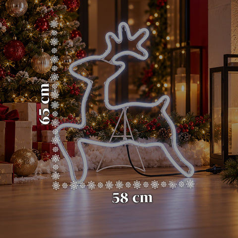 Svítící neonový LED sob 65x58 cm, studená bílá, do interiéru i exteriéru