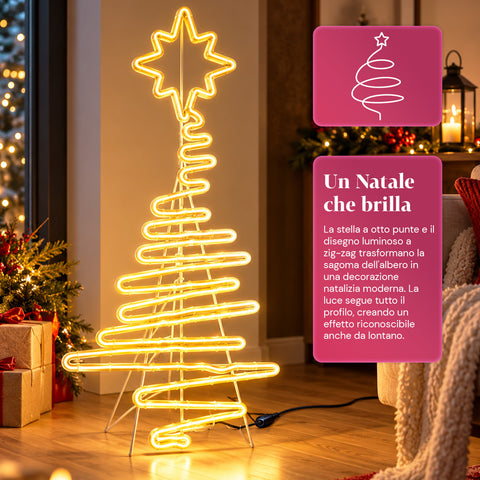 Svítící neonový LED vánoční stromek 108 cm s hvězdou, teplá bílá