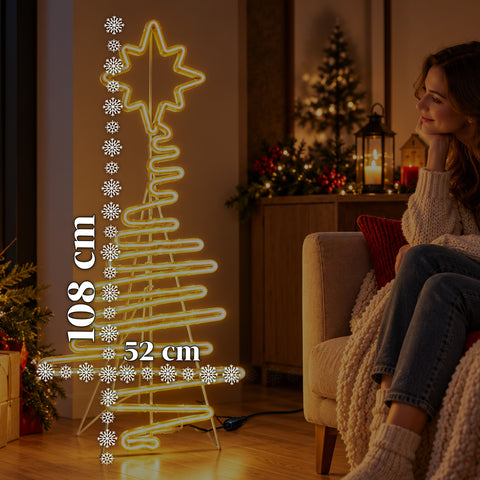 Svítící neonový LED vánoční stromek 108 cm s hvězdou, teplá bílá