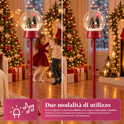 Vánoční pouliční lampa s foukaným sněhem, hudbou a LED světly - 3 varianty: bílá nebo červená koule 150 cm a poštovní schránka 160 cm