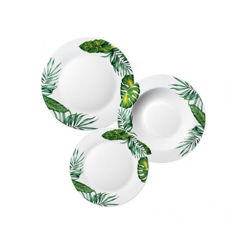 Porcelánová sada 18 talířů Bali s geometrickým a květinovým dekorem mandaly