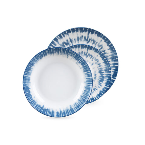 Sada 18 porcelánových talířů Iride v azurové a bílé barvě s elegantním designem