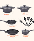 Batteria da Cucina Completa 13 Pezzi in Vari Colori con Mestoli Inclusi