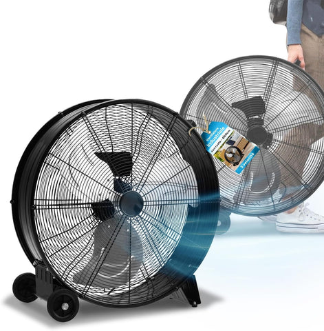 Průmyslový podlahový ventilátor 240 W se 3 kovovými lopatkami a 3 rychlostmi - přenosný