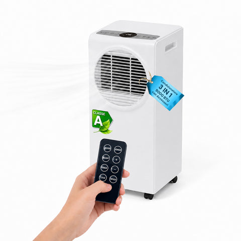Přenosná klimatizace 9000 BTU 3 v 1 z ABS s dálkovým ovládáním (třída A R290), 950W + časovač