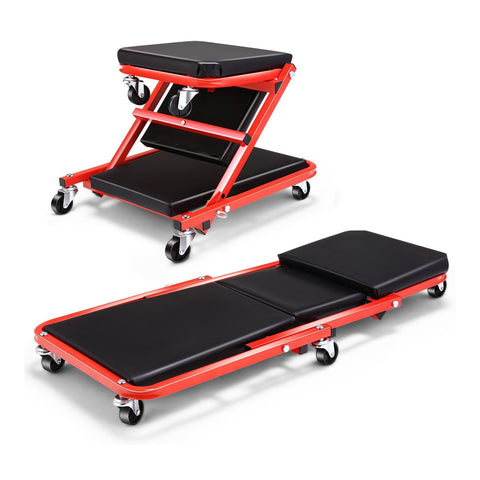 Pojízdné lehátko pod auto 2 v 1 s čalouněným opěradlem a nosností 150 kg
