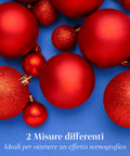 Set 100 Palline di Natale Rosse – 2 Dimensioni, 3 Finiture Diverse