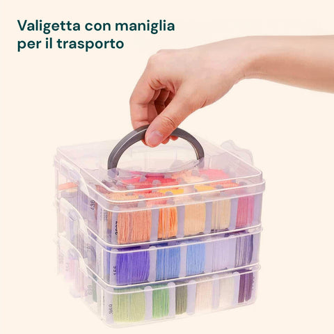 Set Ricamo Completo con 3 Livelli, 150 Fili, Aghi e Organizer in Plastica