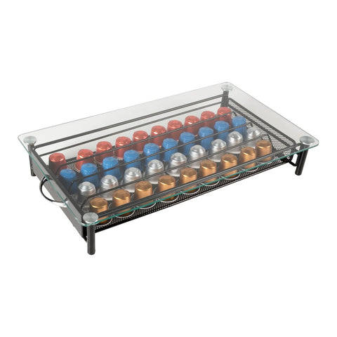 Dávkovač na kávové kapsle ze skla a kovu pro Nespresso, na 40 kapslí, moderní design