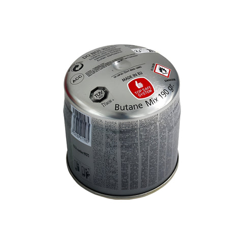Cartuccia gas 190g monouso con miscela propano e butano, compatibile con bruciatori standard per campeggio e outdoor